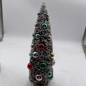 Large Flocked Bottle Brush Tree W/Plastic Mercury Ball Ornaments 15"